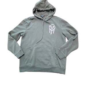 True Religion Men's M Drip Horseshoe Buddha Graphic Pullover Hoodie Olive Green